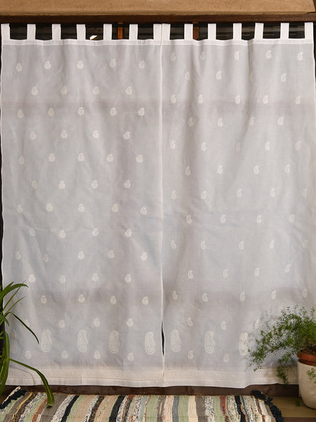 Chiken Embroidered White 44x96 Curtain Panel