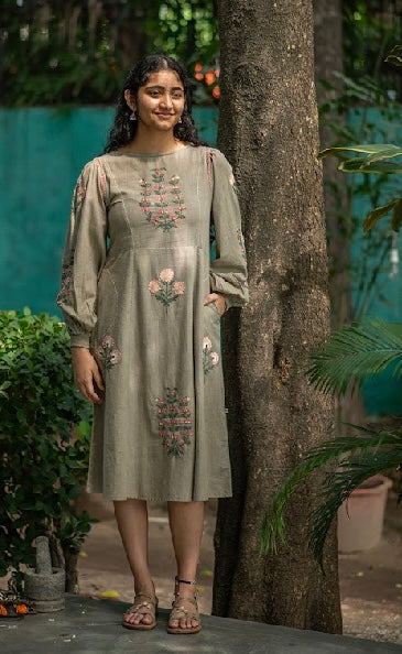 Embroidered Janis  Dress Sage