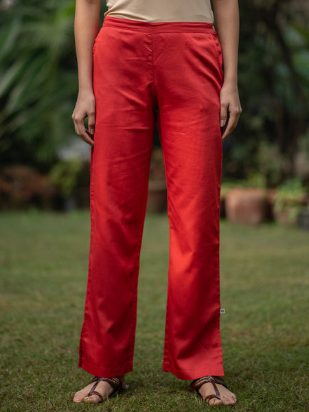 Slim Pants Red Silk