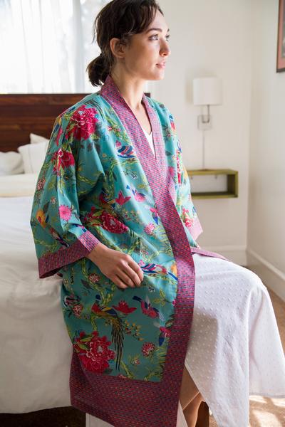 Bird Teal Kimono, Kimonos - Shop Handprint