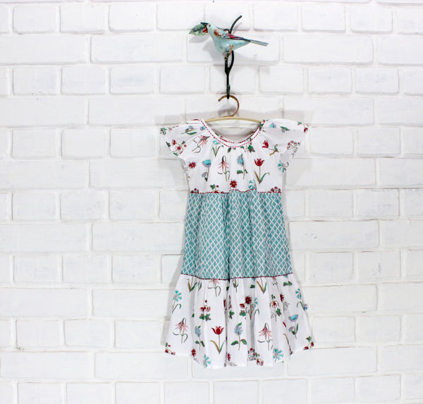 Girl's Tiered Dress DAISY in Waterlily
